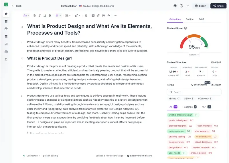 demo of how surferseo’s content editor works