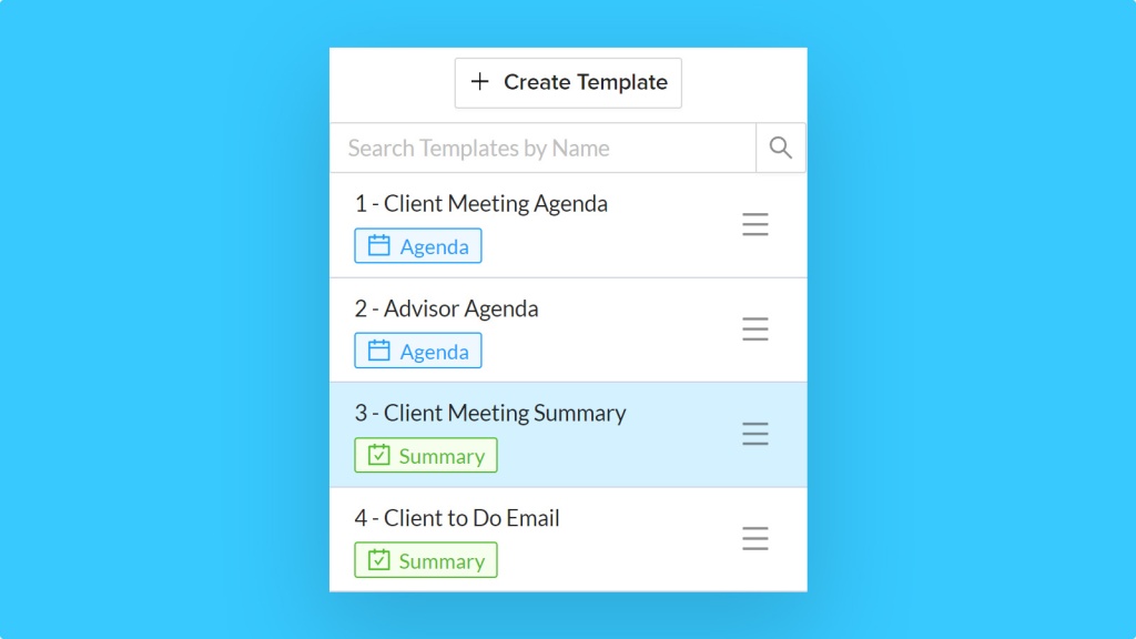 Select templates in Pulse360 for financial advisors