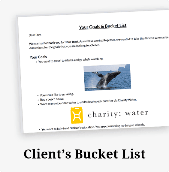 Financial Advisors, share a bucket list with your clients so they know you are listening to them
